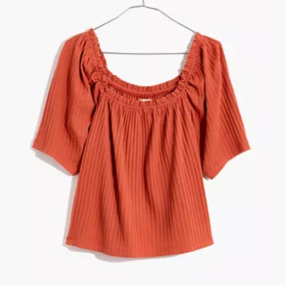 Madewell Tops - Madewell Orange Pointelle Knit Peasant Top